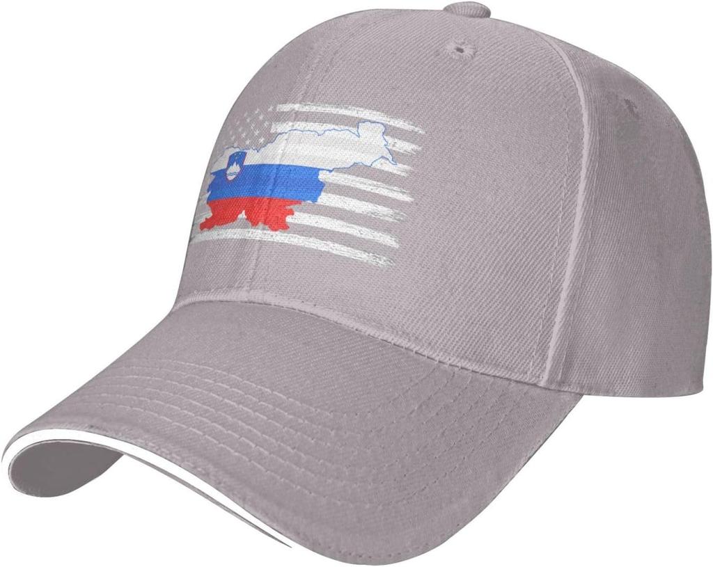 Slovenia Map US Flag Distressed Baseball Cap Polyester Casual Snapback Hat Outdoor Sun Protection Adult