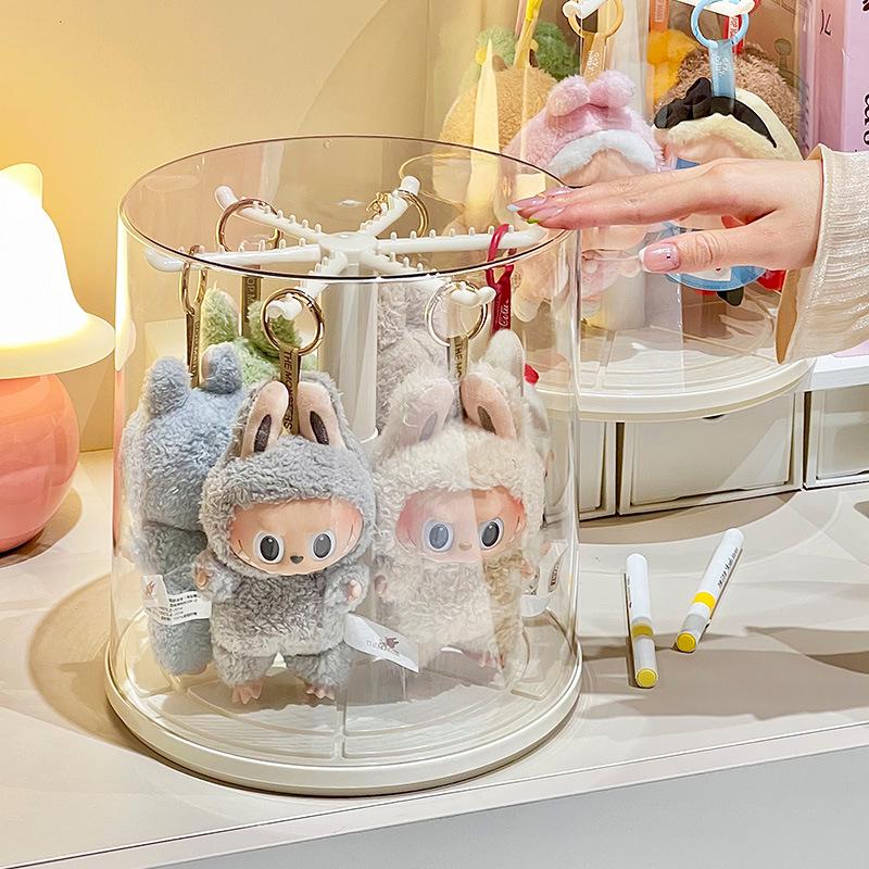 Rotating Labubu Plush Doll Display Box - Transparent Charm Stand for Blind Box Figurines