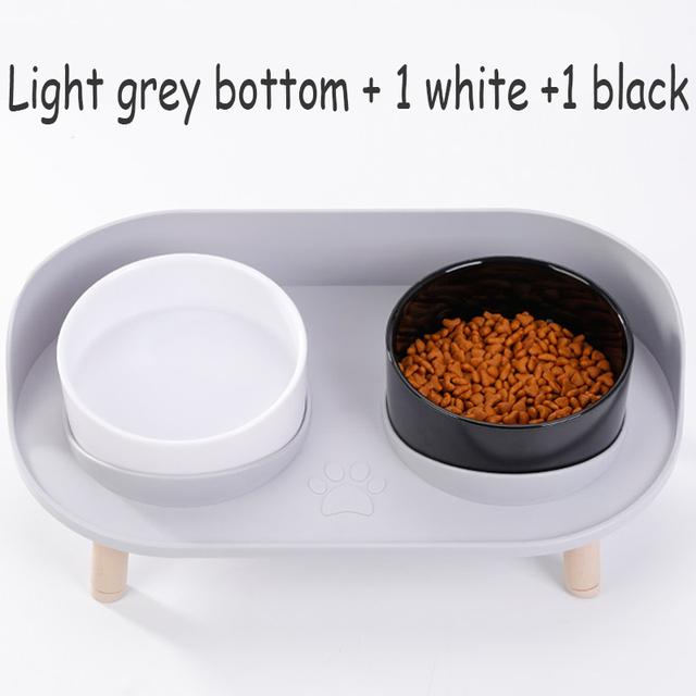Double Cat Safety Bowl, with Wooden Stand and Silicone Mat, Kitten, Puppy Food, Water Supply, Raised Dish, Dog Supplies, Anti-spill