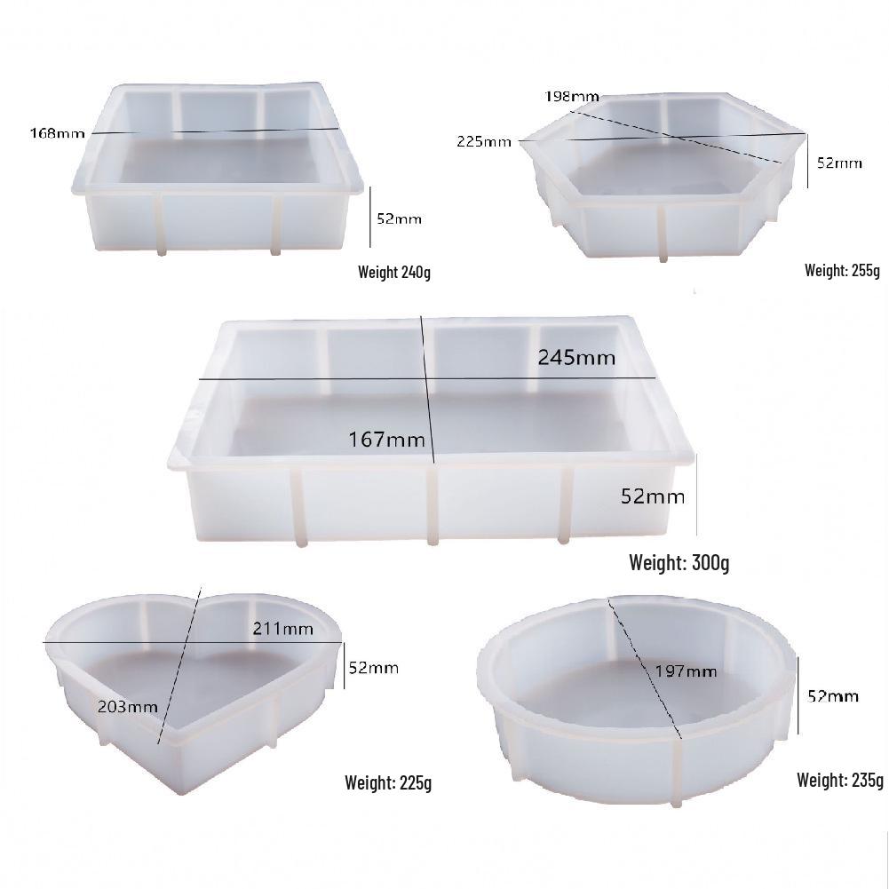 DIY Silicone Mold Set: Geometric Cube, Rectangle, Heart, and Round for Crystal Epoxy Resin Specimens and Mirrors