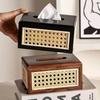 Solid Wood Imitation Rattan Woven Tissue Box, Rattan Woven Carton Home Bedroom Living Room Coffee Table Tissue Storage