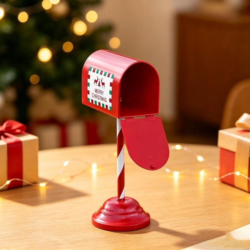 Christmas Mailbox Display Piece Freestanding Metal Holiday Porch Mailbox for Entryway Yard Shop Table Window Area, Home and