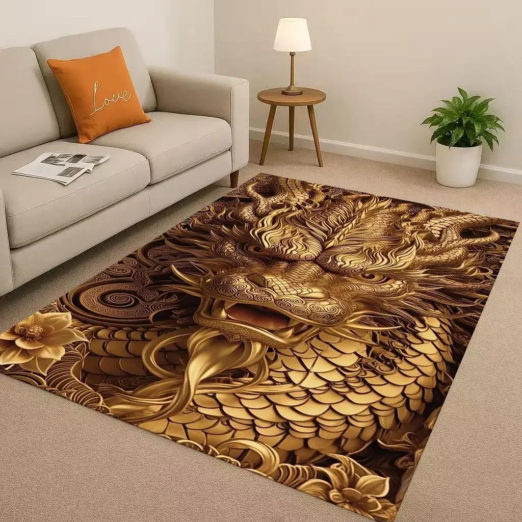 Cartoon Yin Yang Element Dragon Chinese Loong Living Room Non-Slip Area Rug Carpet for Bedroom Playroom Sofa,Home Decor Doormat