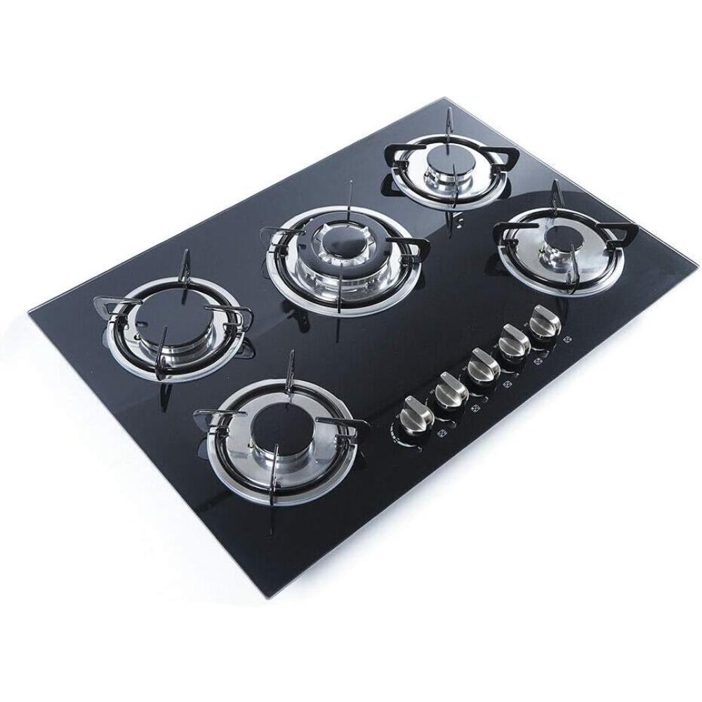 30x20 Inches Built In Gas Cooktop 5 Burners Gas Stove Cooktop Tempered Glass Cooktop Gas Hob For Kitchen