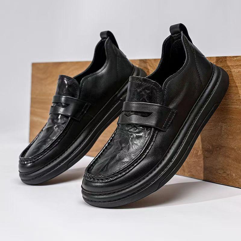 Crooked head leather shoes men's autumn new versatile business casual leather men's shoes platform