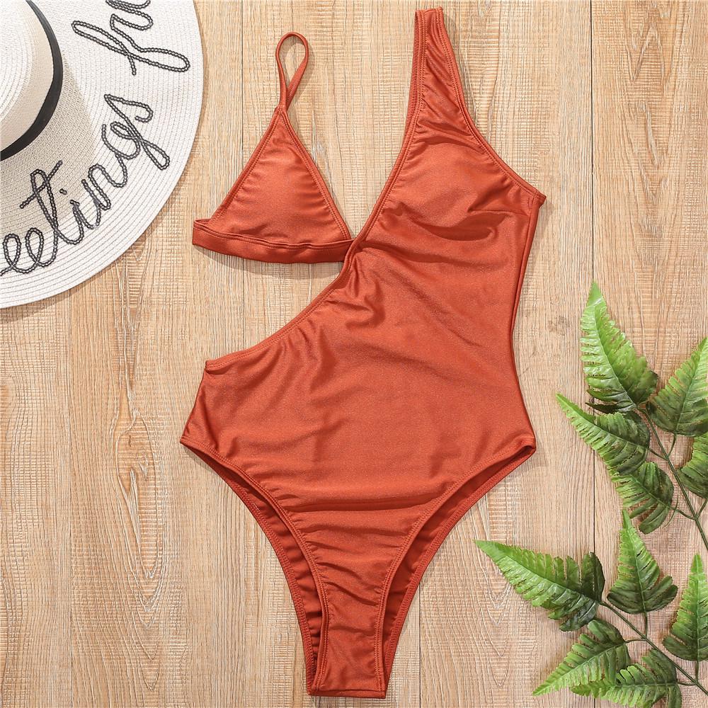 Women's Swimsuit Solid Color Cutout One Piece Sexy Bikini Brazilian Beachwear