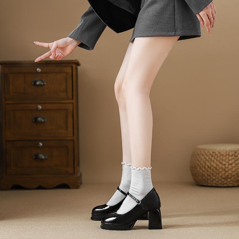 High Heels Women's New Temperament Inner Height Increase Waterproof Table Thick Heel Mary Jane Shoes One-word Buckle Strap Single Shoes