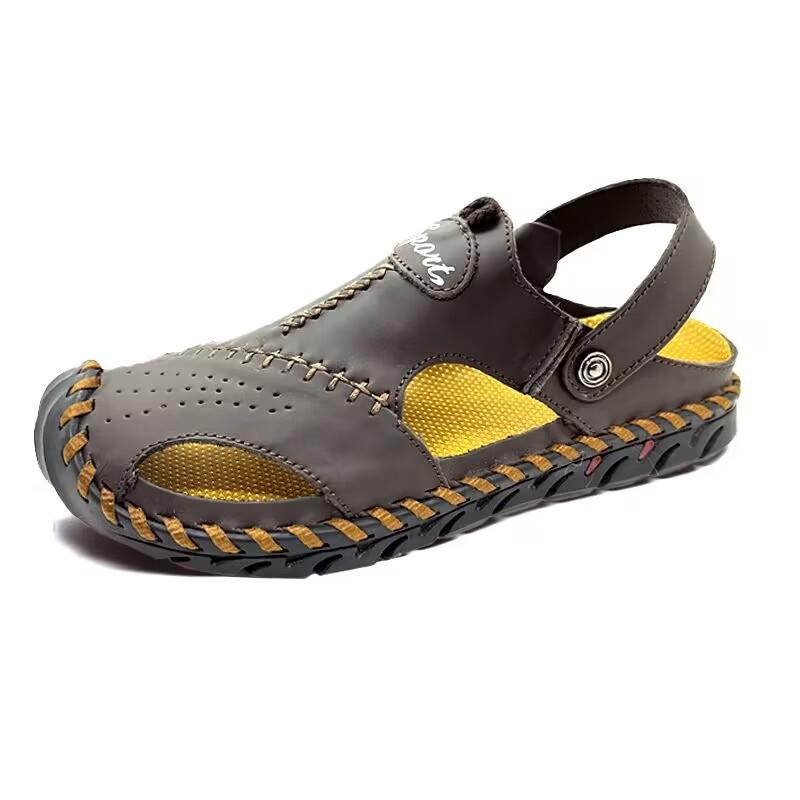 

2025 summer two-wear fashion casual bag head breathable leather sandals 48 темно-коричневого кольору