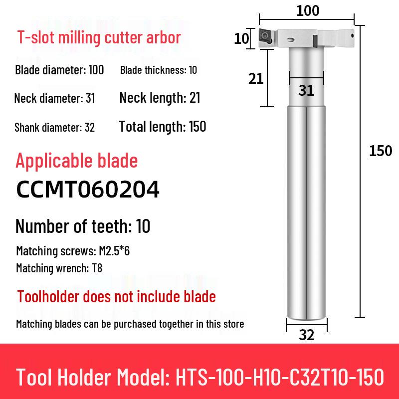 CNC T-Slot Milling Cutter with HTS Three-Sided Blade, Shank Thickness: 6, 8, 10, 12 Mm