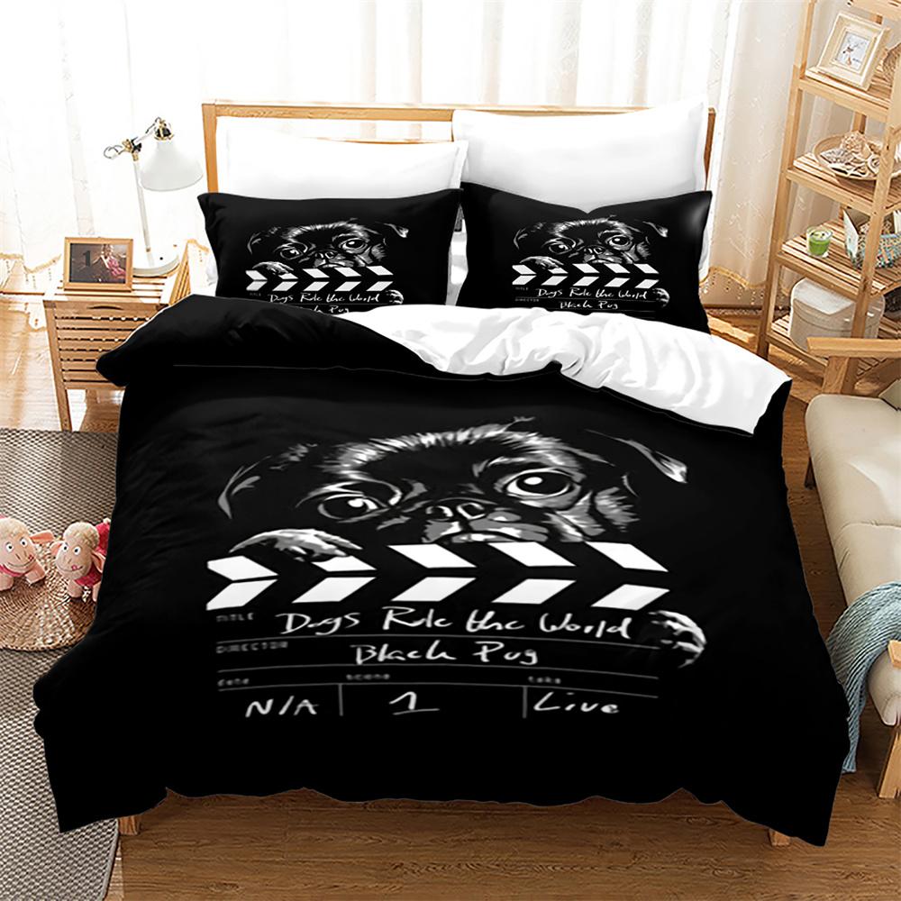 3D Dog Printed Duvet Cover Set King Queen Full Size Kids Teens Boys Bedding Set Black Cute Pet Puppy Polyester Comforter Cover