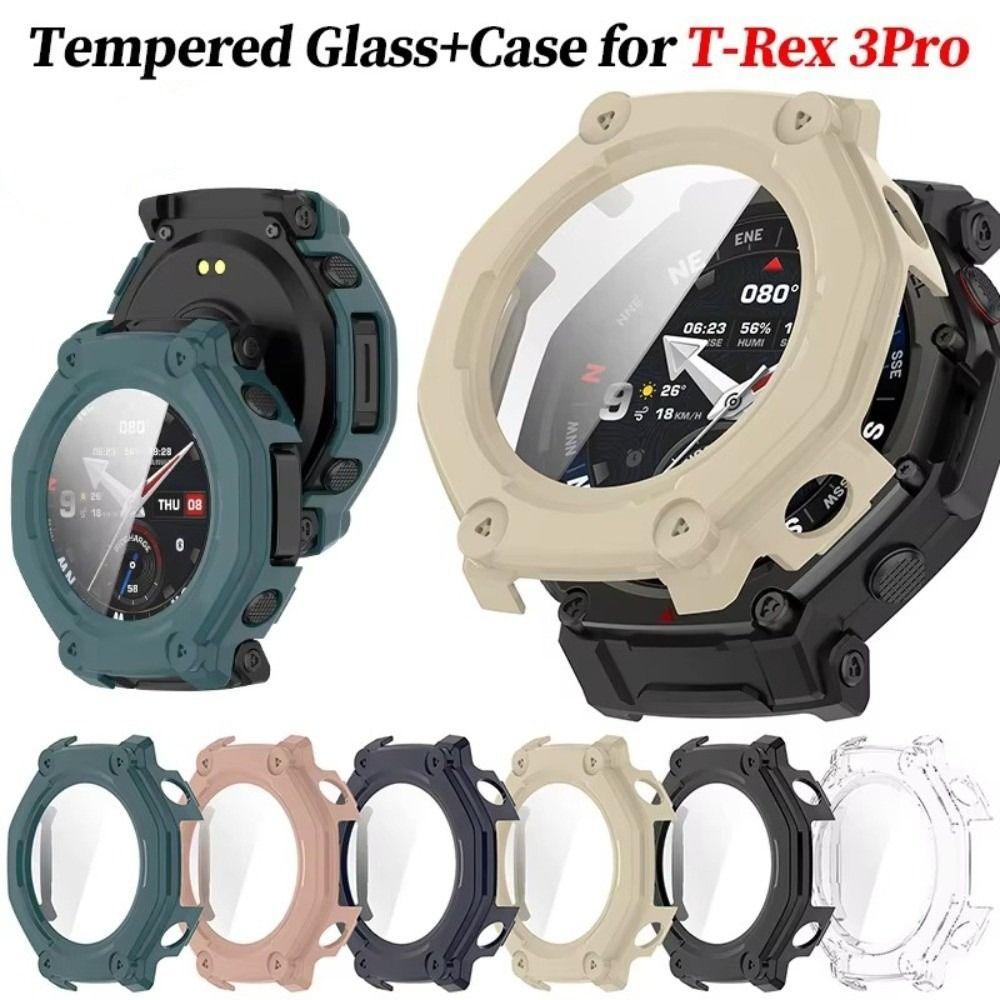 PC+Tempered Glass Protective Case Frame Bumper for Amazfit T-Rex 3 Pro Smart Watch Accessories