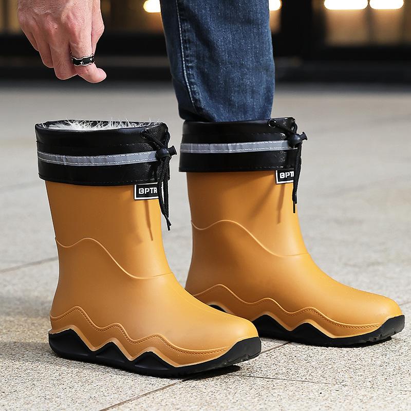 Rain shoes men's new non-slip waterproof rain boots men's cotton outer wear work car wash shoes fishing shoes medium and short rubber shoes
