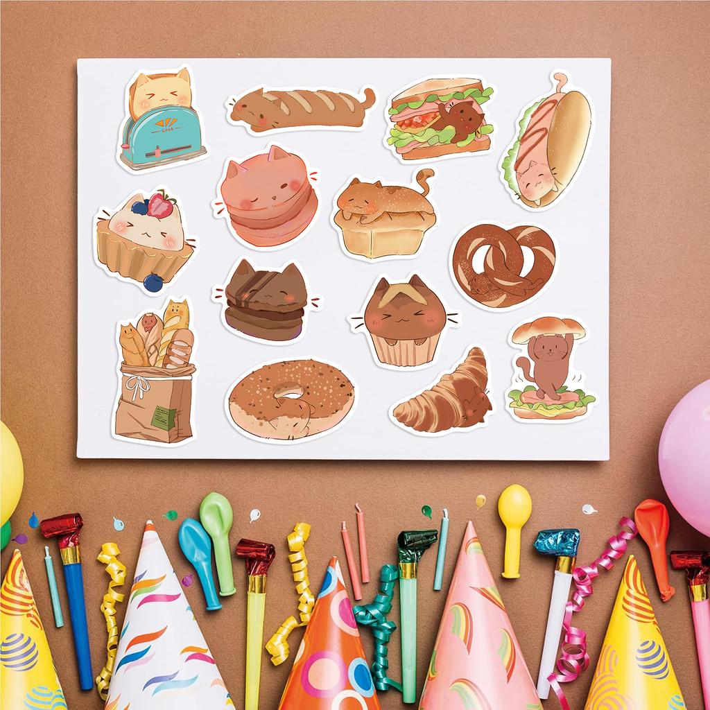 50pcs Bread Cats Dessert Cartoon Graffiti Stickers Phone Guitar Laptop Notebook Suitcase Water Bottles Waterproof Sticker Decals