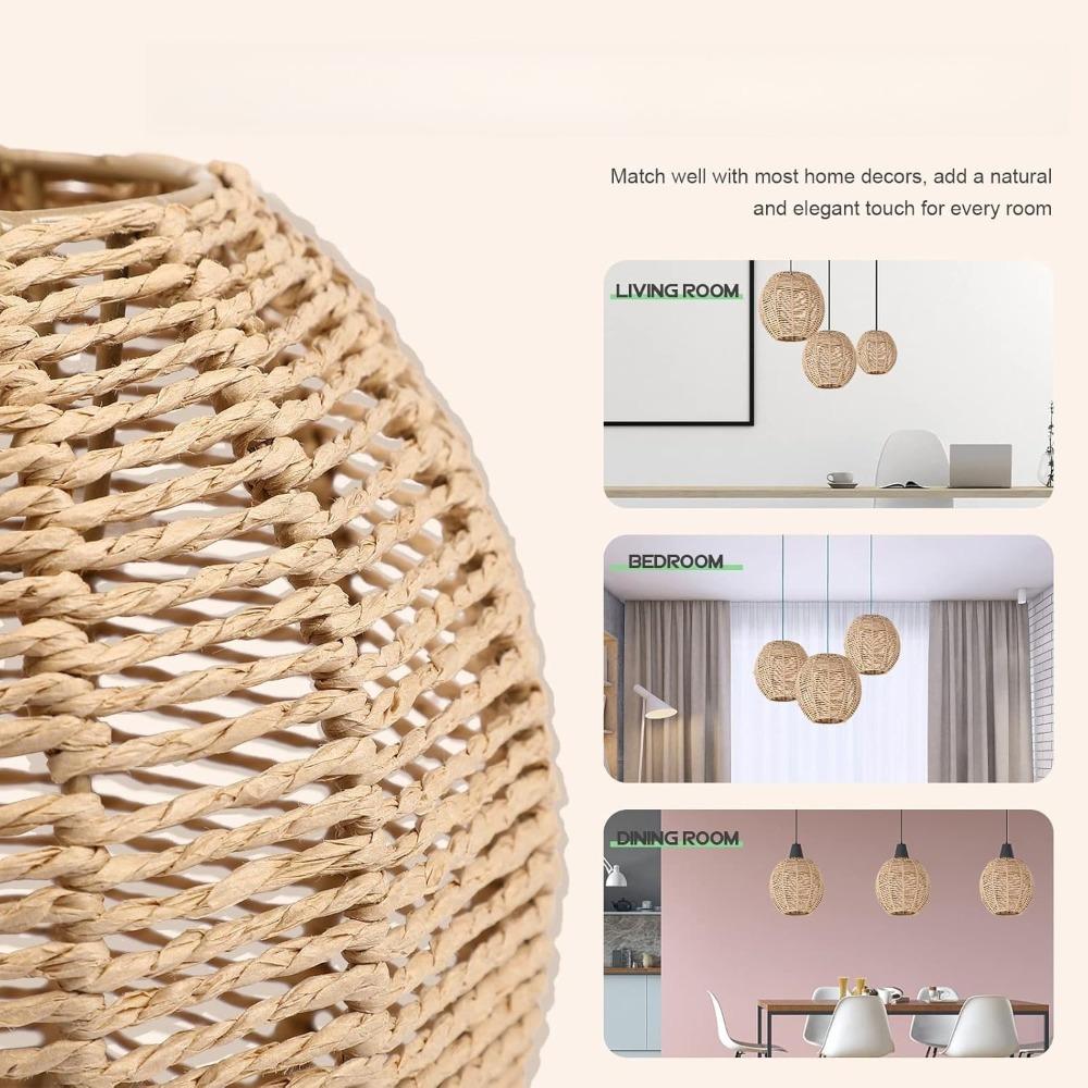 JOYINLED  Modern Decor Stylish Chandeliers Woven Paper Rope Pendant Lamp Hanging for Living Room Bedroom RestaurantDia.15CM