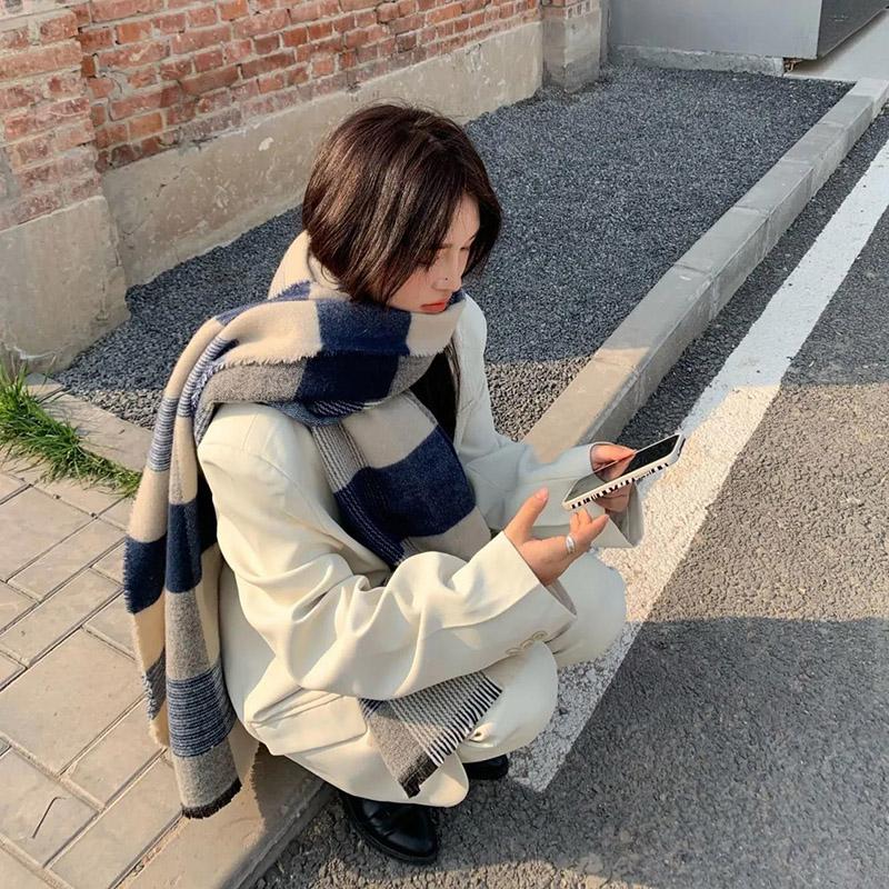 Winter Imitation Cashmere Scarf Korean Fashion Plaid Ladies Scarf Thick Warm Long Scarf Shawl