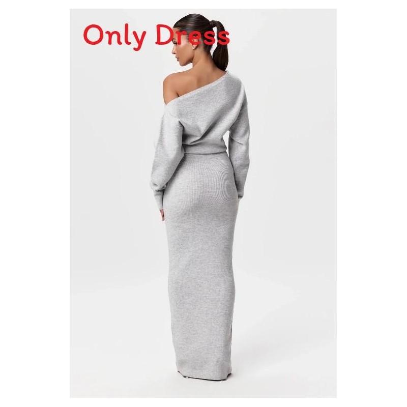 Elegant Off Shoulder Long Sleeve Bodycon Dress With Stretch Polyester For Office Wear