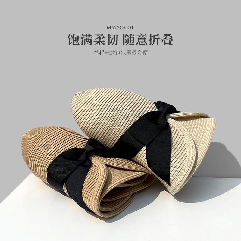 Women's New Beach Straw Hat, Foldable, for Summer Seaside Vacations, with a Luxurious and High-end Feel, Large Brim for Sun Protection