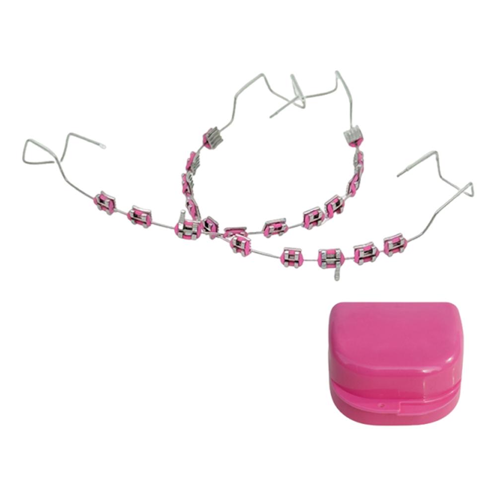 2Pcs Dental Fake Braces with Storage Box Colored Dental Decor Braces Metal Wires Bracket Dental Fashion Decoration Dental Tool