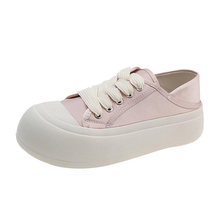 

[sheii Su Yinyin] Sakura Street~ South Korea round head silk satin thick-soled lace-up casual shoes women s board shoes 40