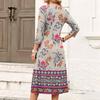 Women's Floral Print V-Neck Casual 3/4 Sleeve Dress