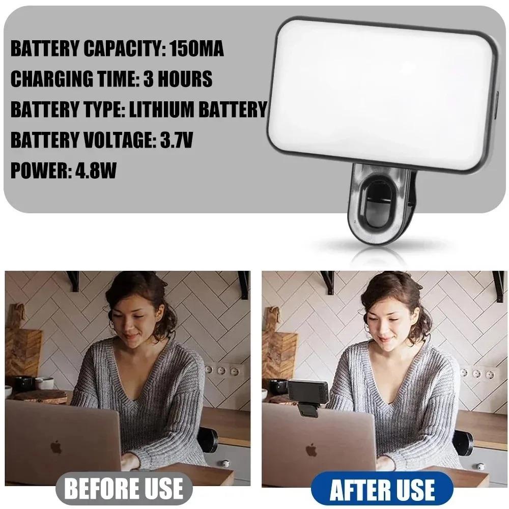2025 New Portable Selfie Light 3 Modes Clip On Fill Light with Adjustable Brightness Mini Lighting Smartphone Tablet Computer