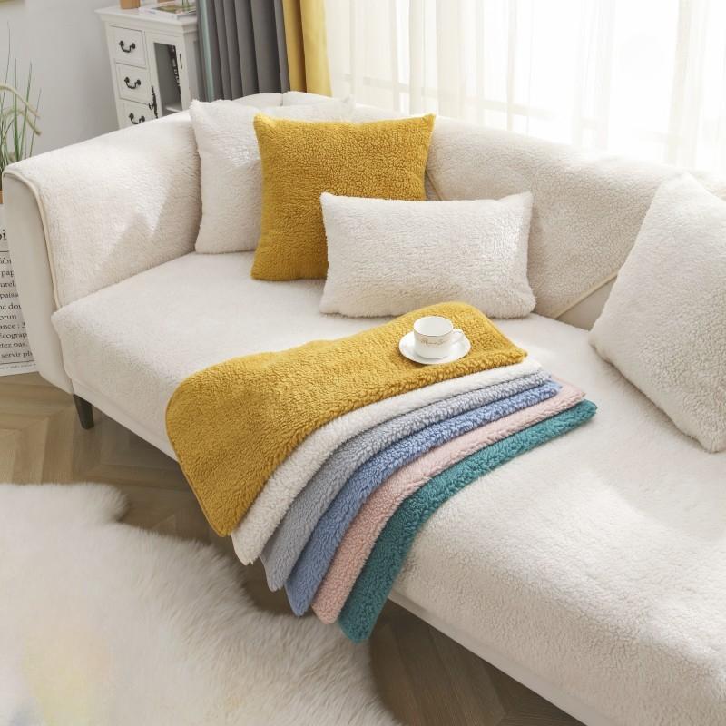 Winter Sofa Mat Lamb Wool Sofa Towels Thickened Plush Soft Warm Sofa Cover Living Room Home Decor Anti-slip Couch Cover Sliptowel
