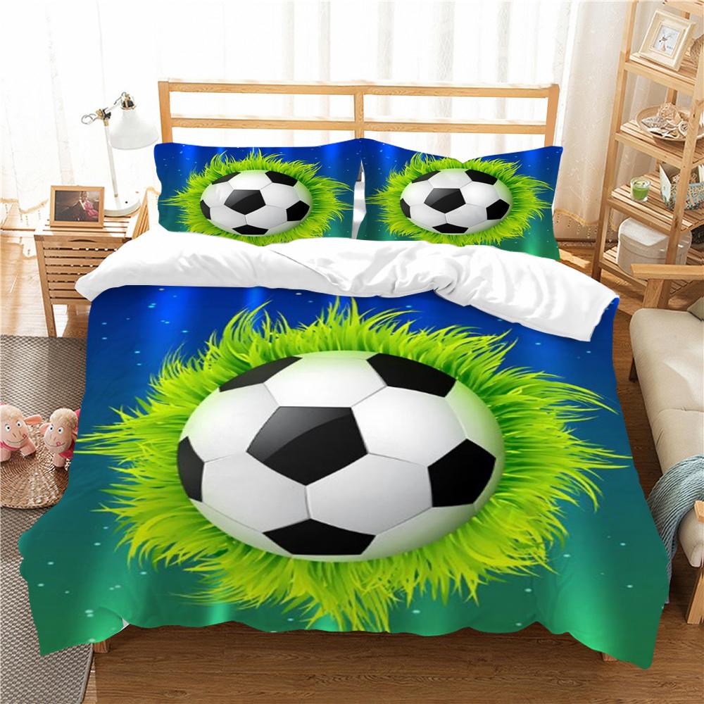 Home Bedding Set 3D Football Print Quilt Cover Washable Bedclothes Bed Suit Pillowcase Single Double King Bed Set