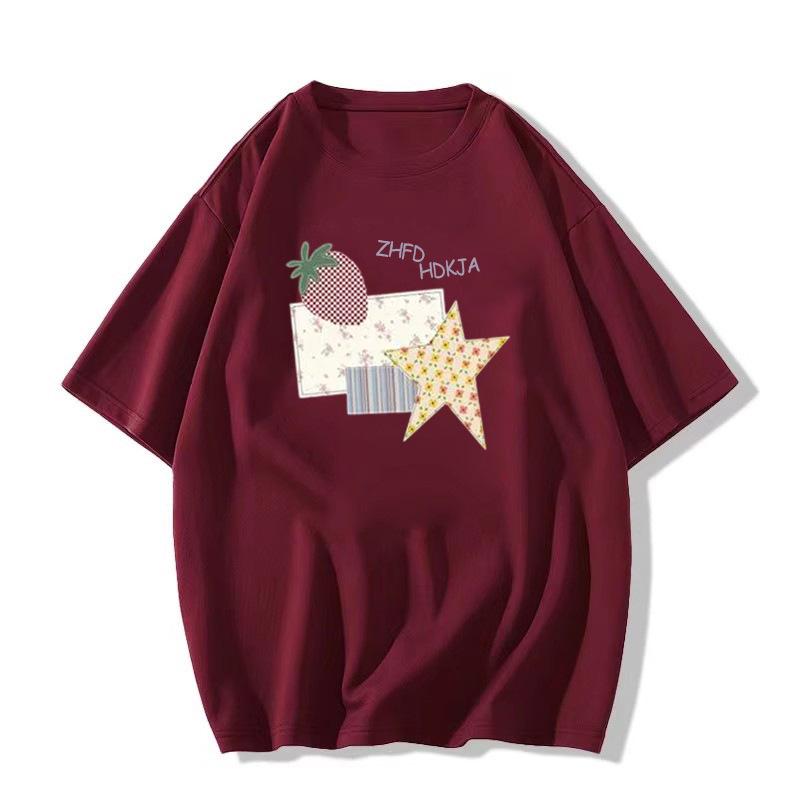 catty pure cotton American retro small man front shoulder short-sleeved t-shirt women's summer loose lazy half-sleeved t-shirt top