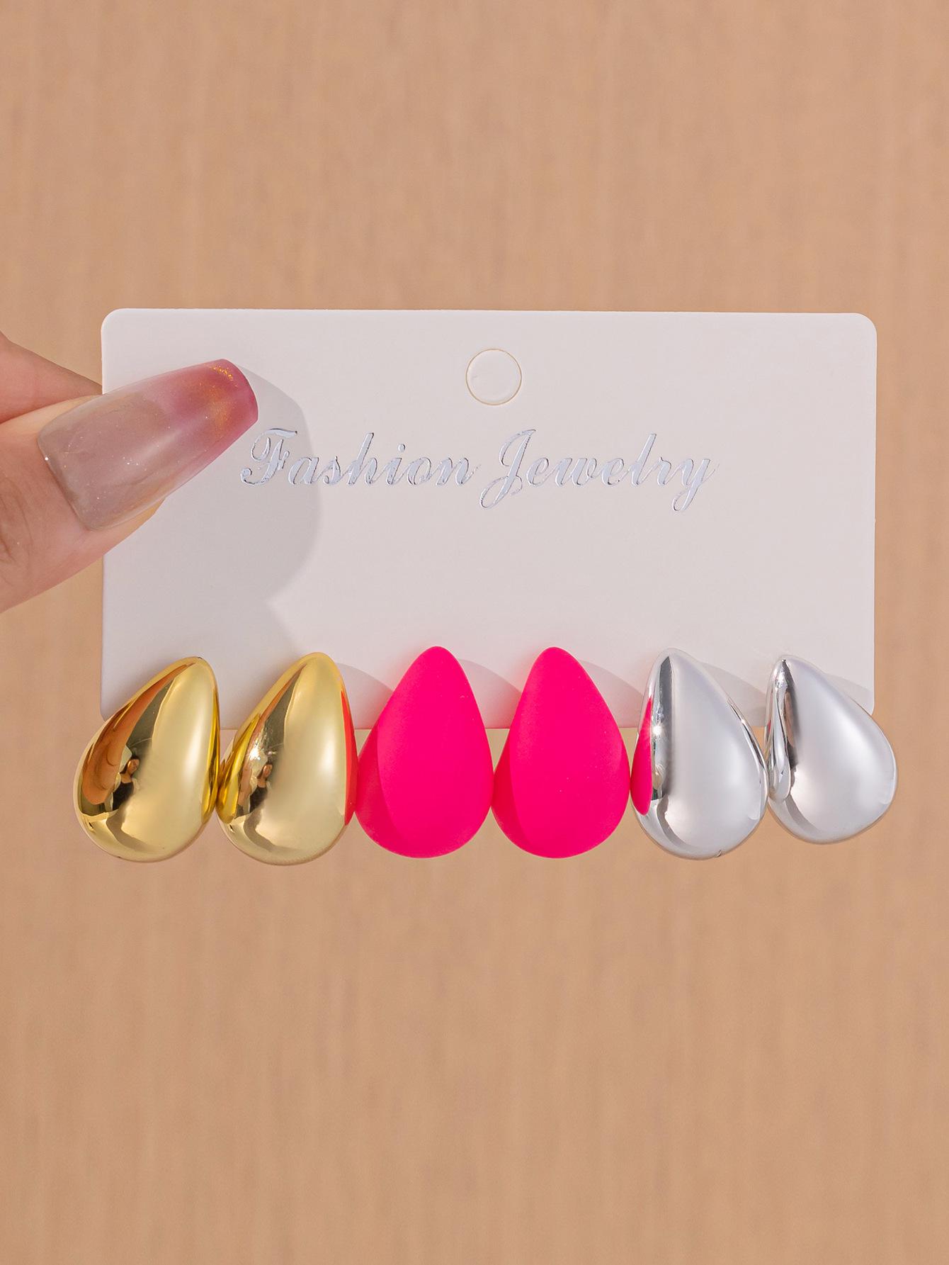 Gold Plated Water Drop Earring Set - European & American Retro Fashion Studs