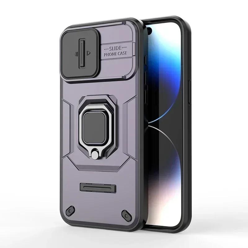 Shockproof Armor Phone Case For iPhone 16 15 14 Plus 13 Pro Max Ring Holder Camera Lens Protect Back Cover Coque Capa