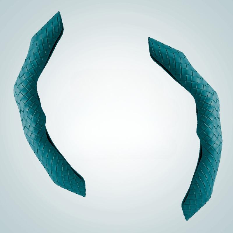 

A Pair of Snap-on Hand-Knitted Faux Leather Universal Steering Wheel Covers Easy and Quick Installation -Shape, Universal Fit синий