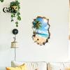Peel-And-Stick Wall Art 3D Broken Ocean View Sticker, Coconut Tree Beach Decorative Decal, PVC Sticker Waterproof for Living Room, Bedroom,