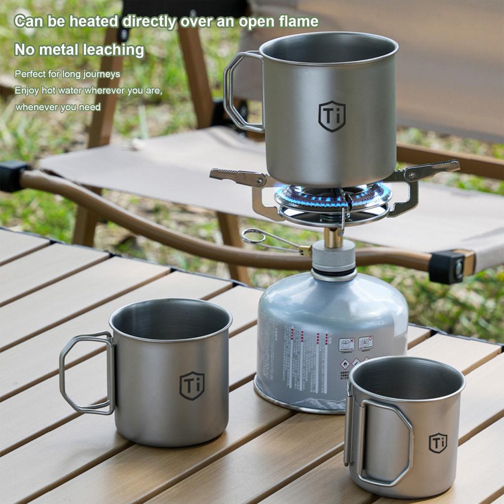 Titanium Alloy Camping Water Cup with Foldable Handle Camping Cups Ultralight Travel Cutlery Picnic Utensils