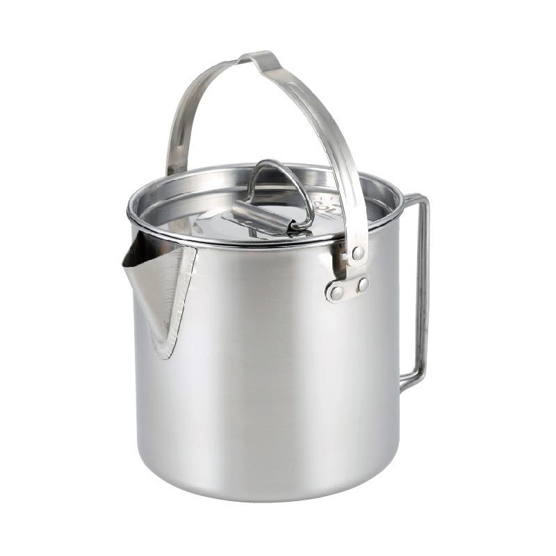 1.2L Camping Coffee Pot Tea Pot Hanging Pot Outdoor Portable Folding Polished Stainless Steel Cookware серебряный