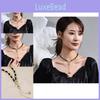 Trendy Korean Y Shaped Pearl Necklace In Titanium Steel Retro Woven Style For Women
