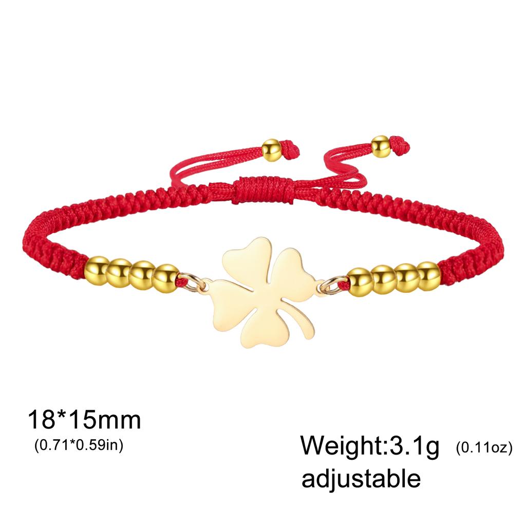 Lucky Clover Charm Bracelet Red Black Adjustable Handmade Rope String Beads Stainless Steel Jewelry Gifts for Women Couple