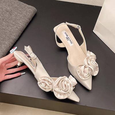 Damen Pumps Sexy Blume Spitz Zehenbereich Mules Schuhe Mode Dünne Absätze Niedrig Absatzschuhe Schnallenschuh Elegant Bankett Abschlussball Sandalen