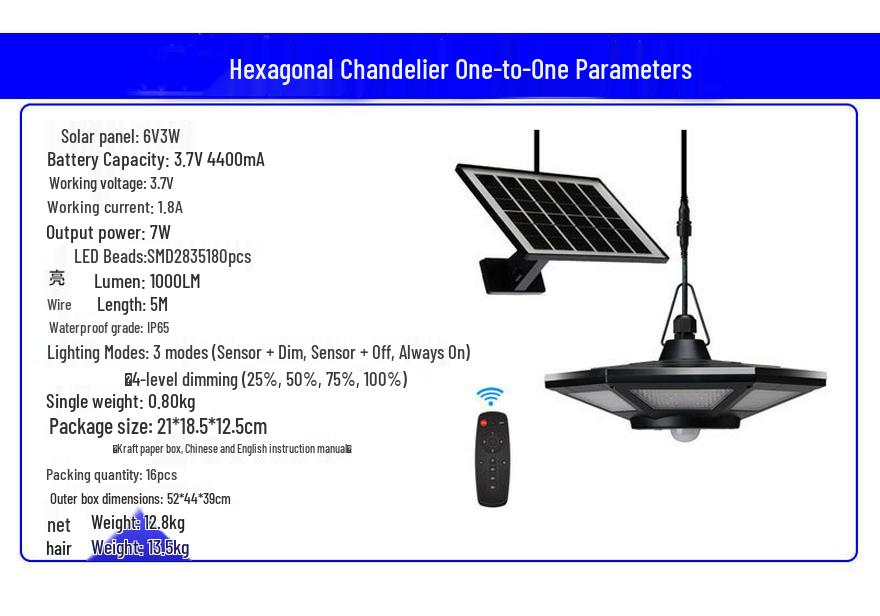 Outdoor Solar LED Pendant Light for Balcony, Pavilion, Terrace, Shed, Garage, and Courtyard.