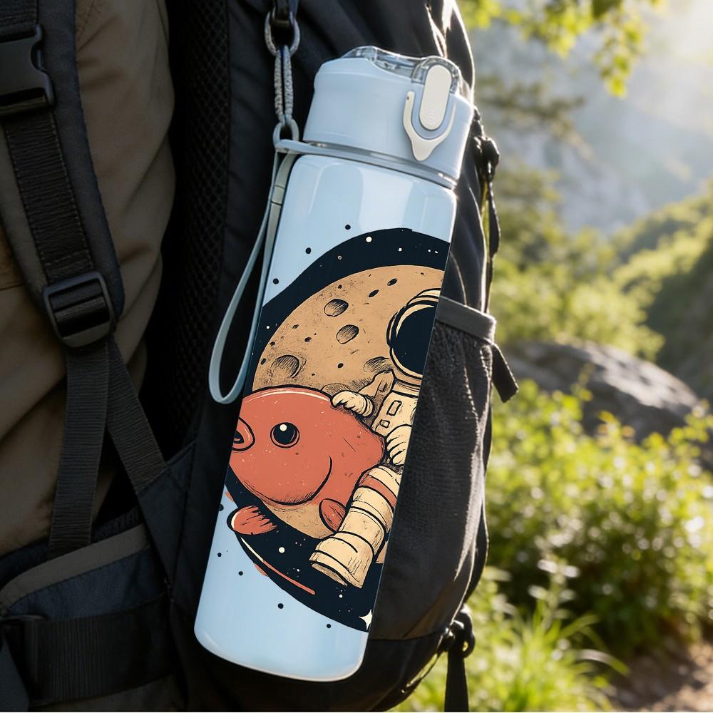 1PC Space Astronaut Planet 750ml Color Plastic Sports Water Bottle Leakproof Flip Straw Lid Suitable for Sports Office Home Use