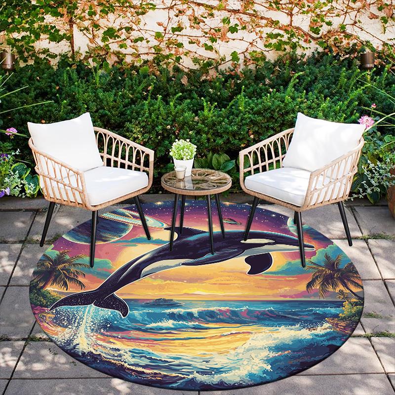 Whale and Dolphin Pattern Round rug,Carpet Rug for Living Room Bedroom Sofa Playroom Decor,Non-slip Floor Mat,Holiday Gifts and Birthday Gifts.