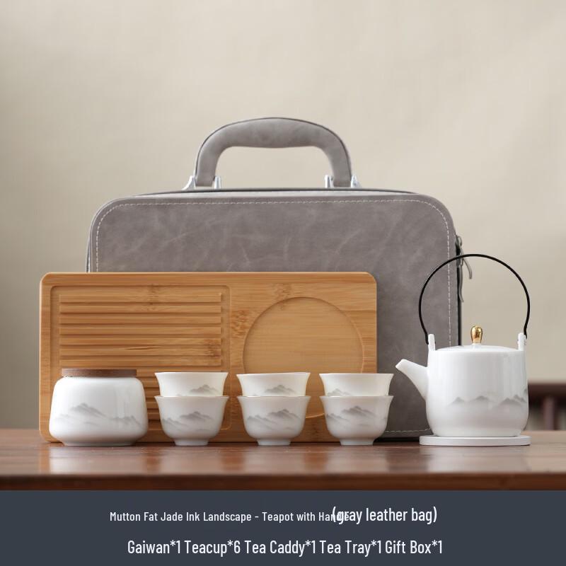 Mutton-Fat Jade Ink Landscape Travel Tea Set