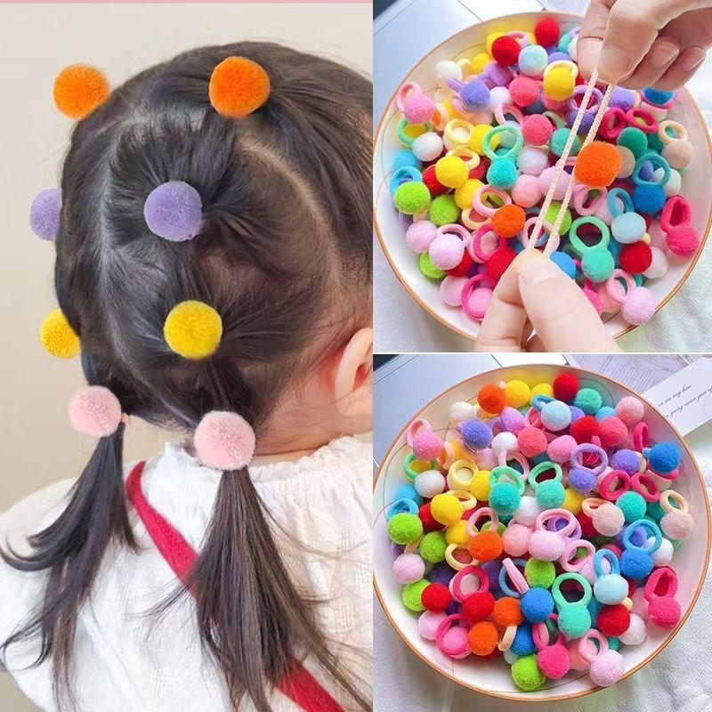 

20Pcs Kids Elastic Hair Bands Girls Plush Ball Rubber Band for Children Sweets Scrunchie Hair Ties Clip Baby Hair Accessories