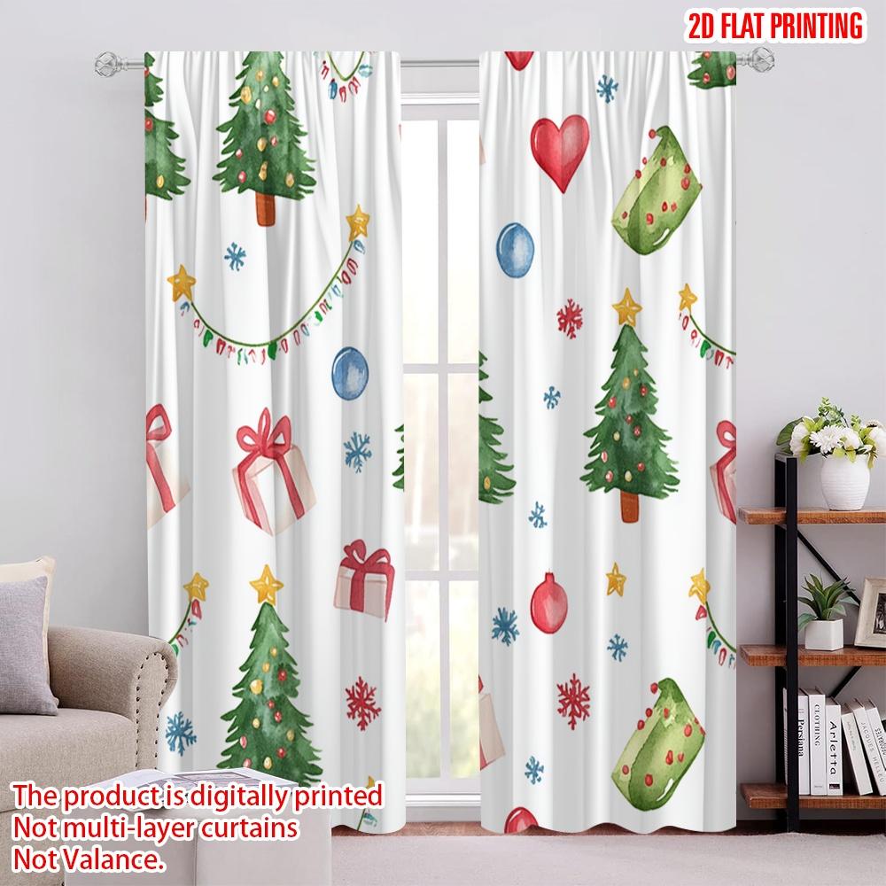 

2pcs,2D plane printing Curtain Popular Christmas Tree Gift Snowflake Garland Polyester Fabric (without rod) Gifts Ldeal for 52.50 × 116.00 cm 2 pcs