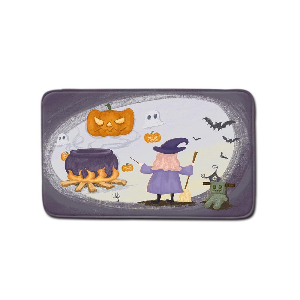 Halloween Shower Curtain Floor Mat Combination Four-Piece Set Bathroom Toilet Carpet Shower Room Foot Mat