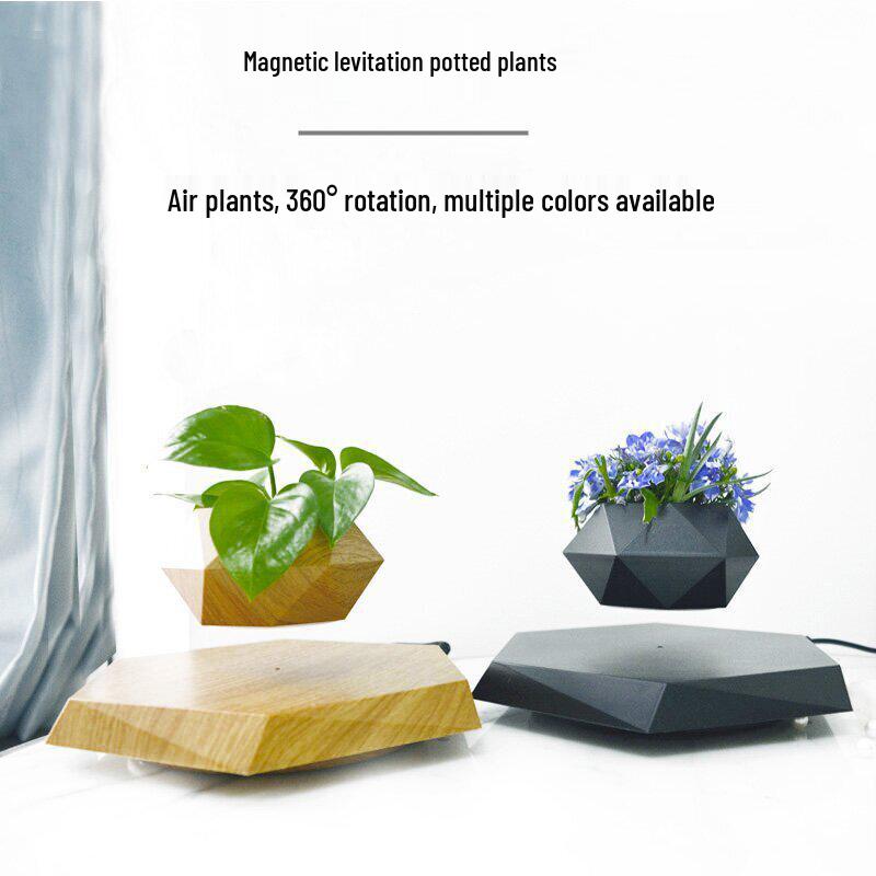 New Style Magnetic Levitation Floating Bonsai Plant - Rhombus Flower Pot Black