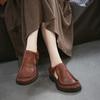 Johnature Sandales de Ville en Cuir Véritable Rétro Polyvalentes Peau de Vache Bout Rond Petit Talon Chaussures pour Femmes