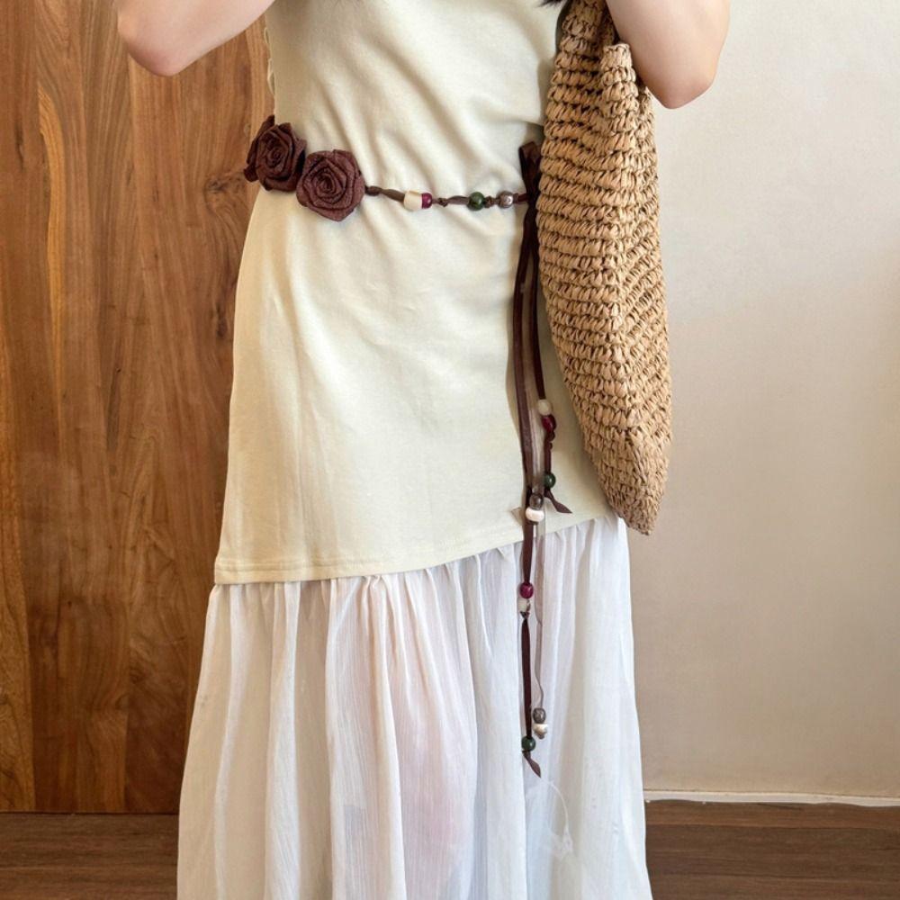 Rose Bohemian Floral Waist Rope Hair Accessories Ethnic Style Bead Waist Belt  Versatile