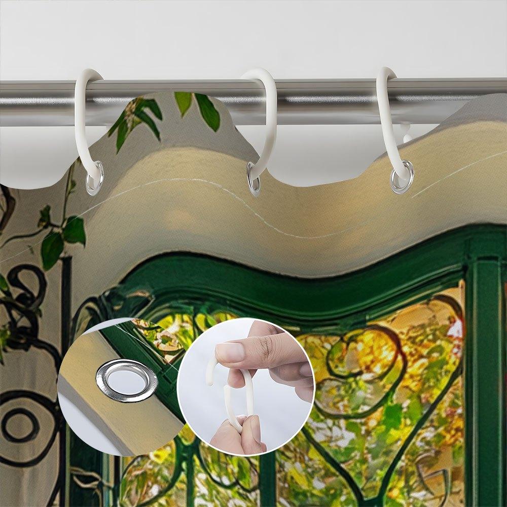 Green Garden Arch Shower Curtain Lush Botanical Design For All Seasons, Contains 12 Hooks, Bathroom Decorative Shower Curtain