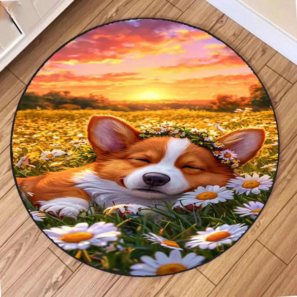 Słodki złoty szczeniak uśmiech okrągła mata salon sypialnia kuchnia balkon dywaniki antypoślizgowe joga dekoracja domu dziewczyna prezenty dywan