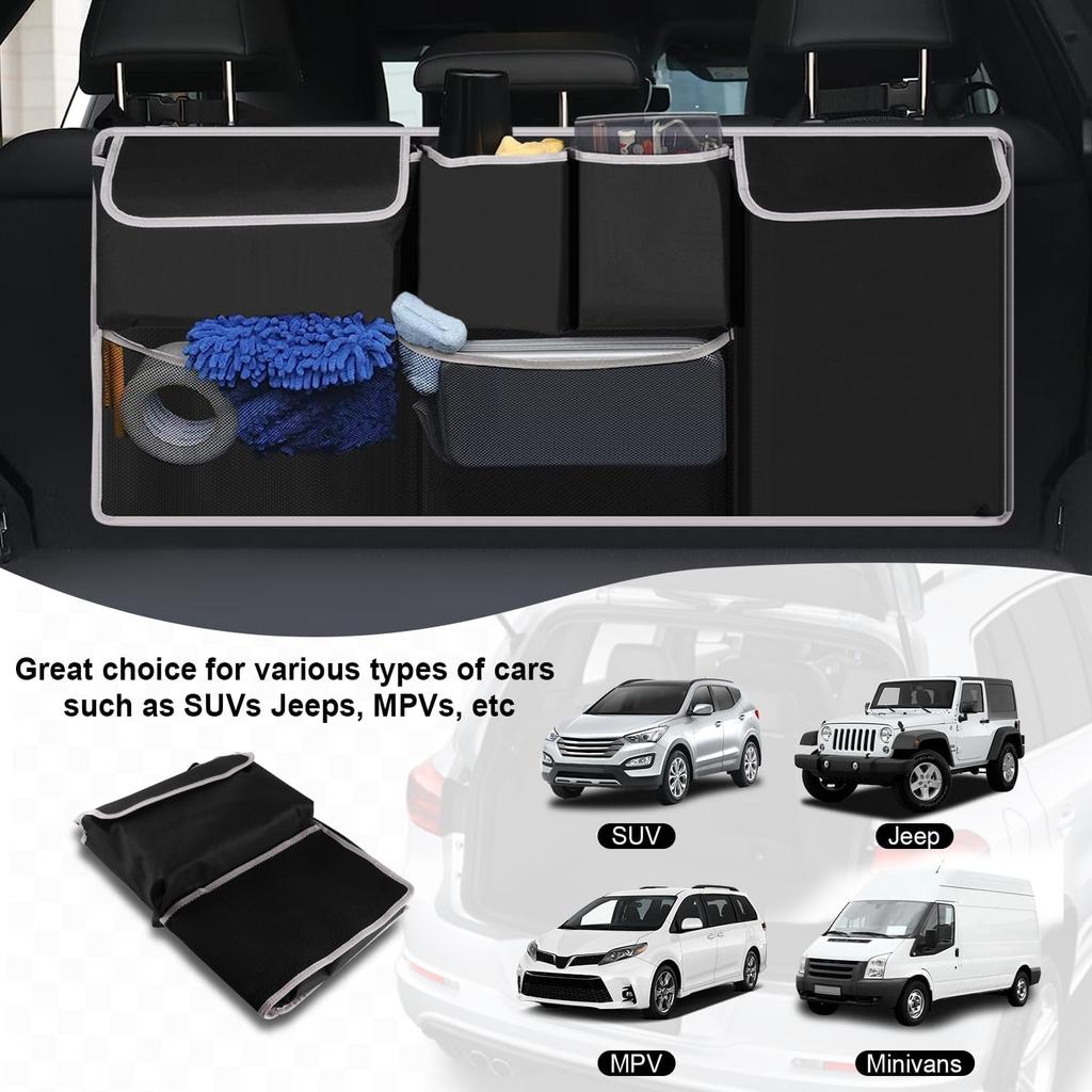 UYYE Trunk Hanging Organizer, Backseat Bag, Car Interior Accessories With 4 Pockets & 2 Mesh Pouches For Groceries, Will Provide More Storage Trunk